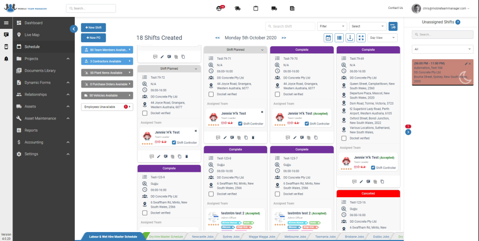 screenshot of Mobile Team Manager